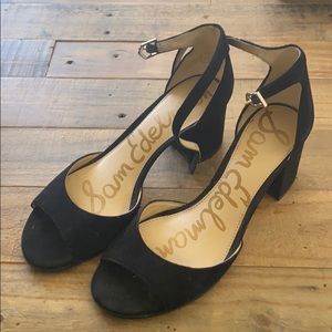 Sam Edelman Black Suede Block Heel Sandal Size 8